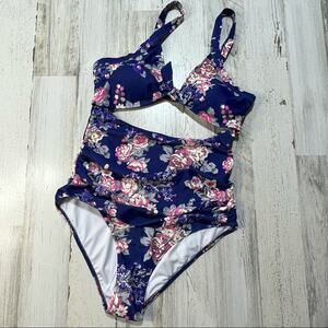 Floral Monokini Swimsuit Adjustable Wide Spaghetti Straps Cut-Outs High Waisted